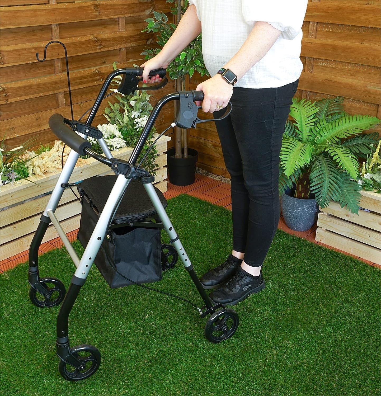 Lightweight Folding Rollator Walker with Seat Shopping Bag Hand Brakes