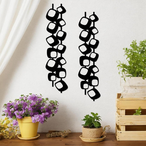 Set of 2 Black Metal Wall Art Modern Geometric 3D Decor