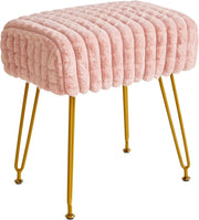 Pink Velvet Footrest Stool Ottoman – Gold Legs, Compact Vanity Seat & Side Table