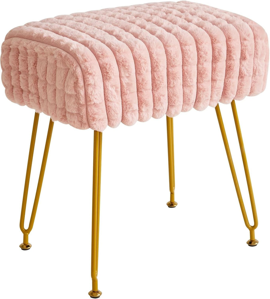 Pink Velvet Footrest Stool Ottoman – Gold Legs, Compact Vanity Seat & Side Table