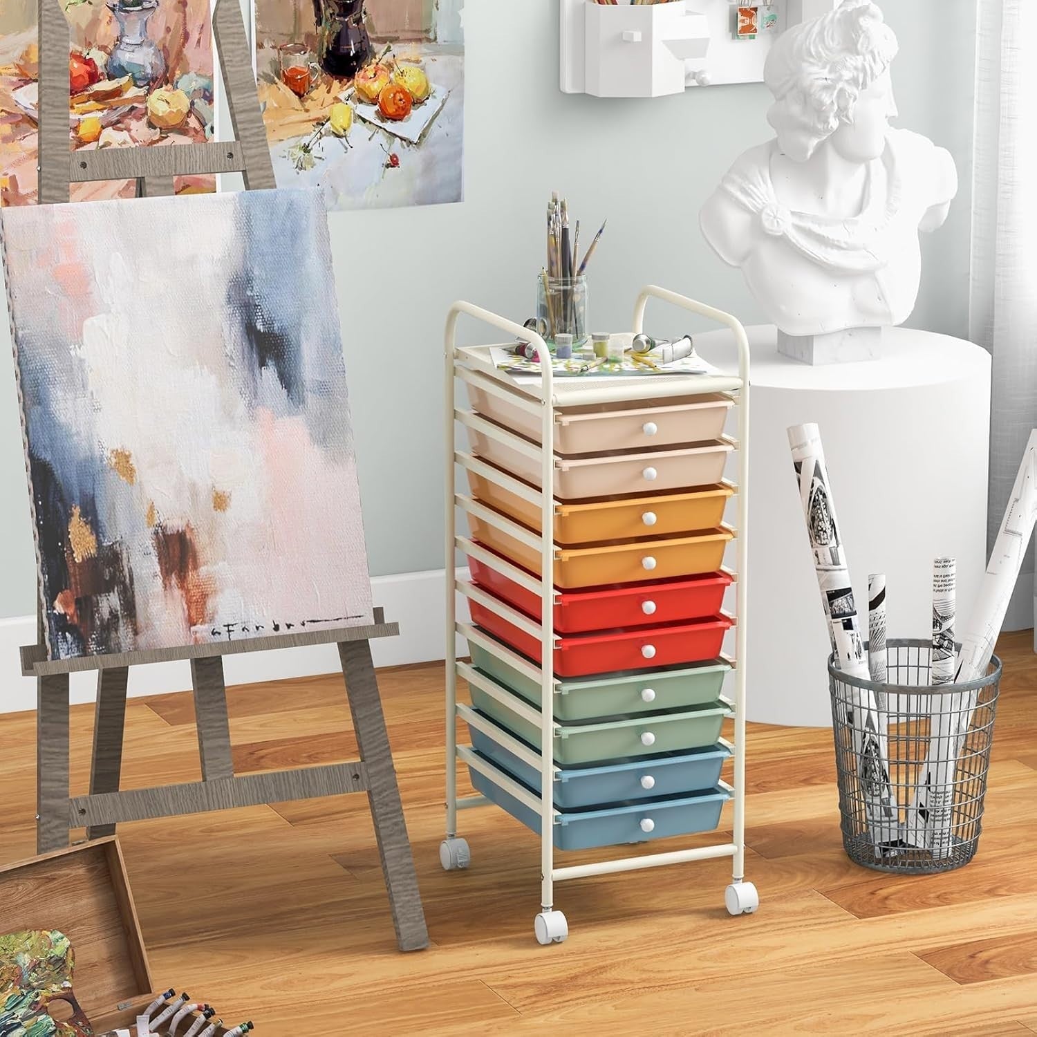 Macaron 10 Drawer Rolling Storage Trolley Craft Office Beauty Organizer