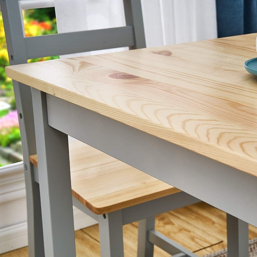 Solid Pine Dining Table & 2 Chairs Set | Durable Kitchen Furniture Grey