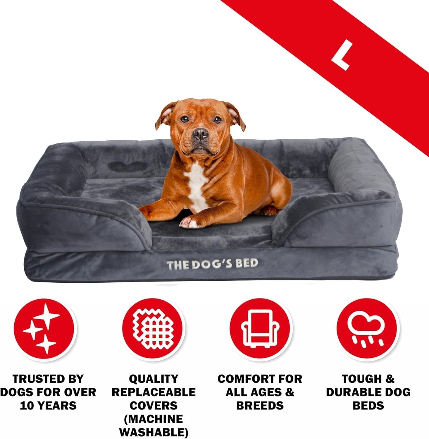 Large Orthopedic Dog Bed Plush Bolster Washable 89x63cm
