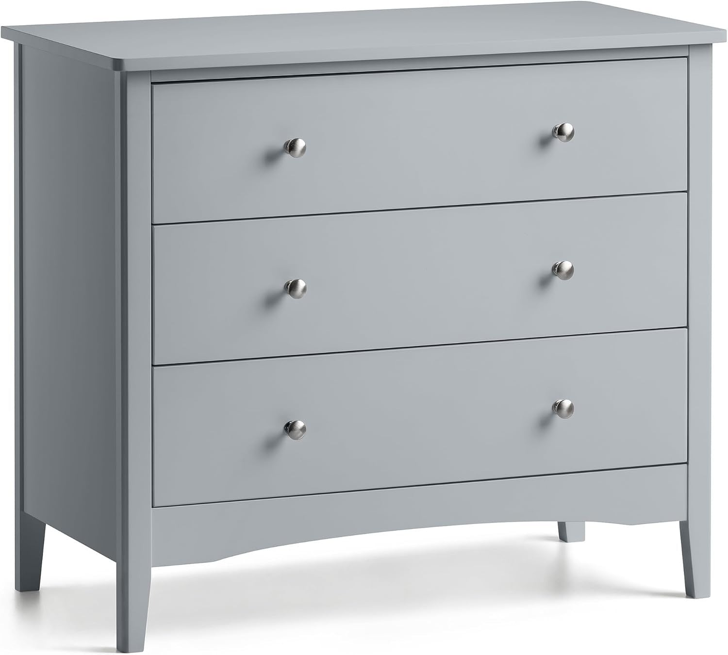 Grey 3 Drawer Chest, MDF Storage Cabinet, Chrome Handles, 80cm Wide