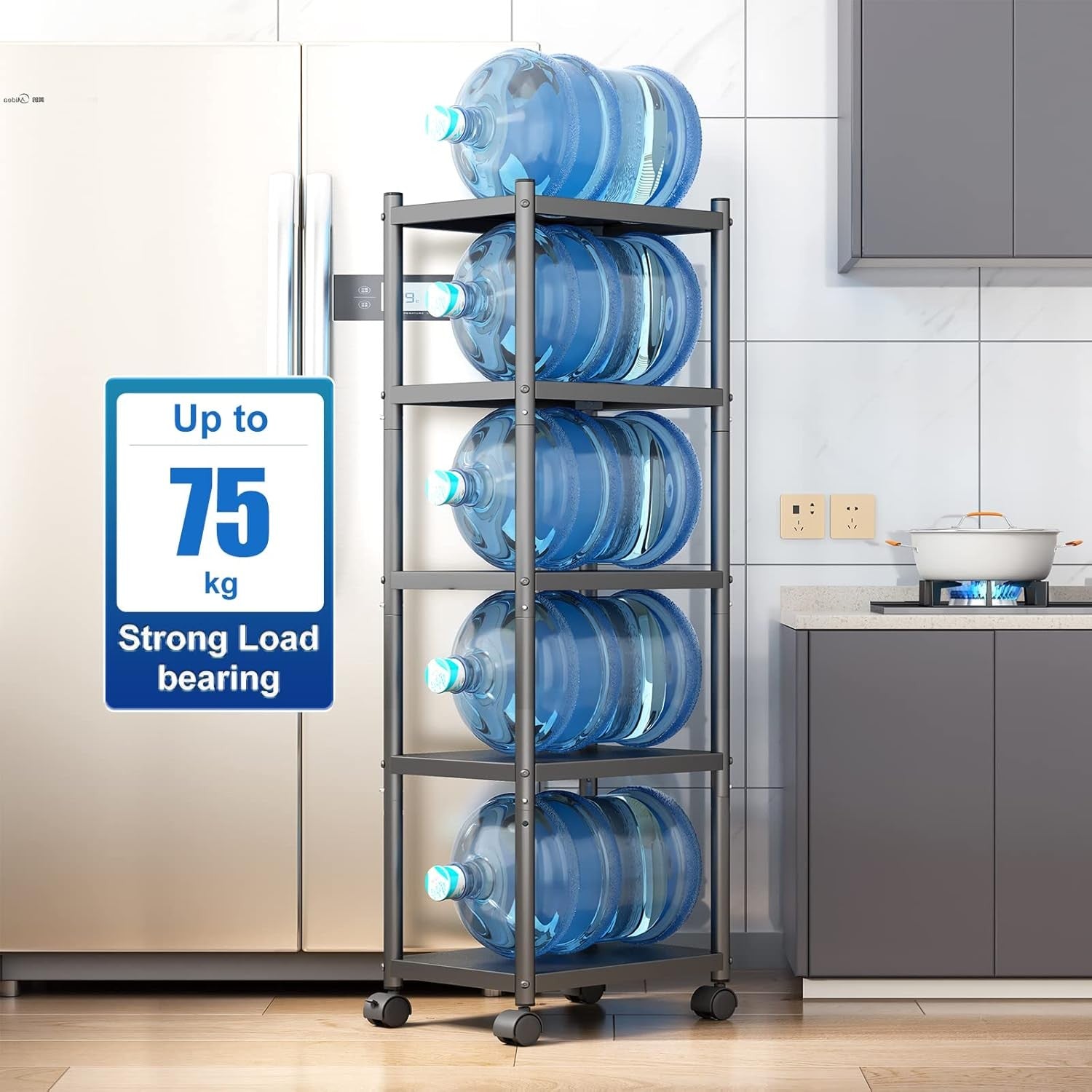 5 Tier Metal Storage Trolley on Wheels Narrow Heavy Duty Shelving Unit Rack