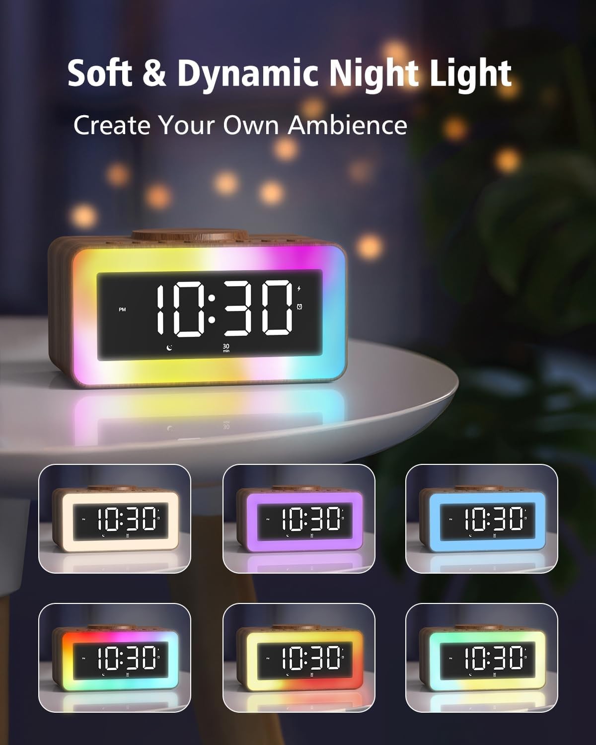 5 in 1 Alarm Clock Wireless Charger Bluetooth Speaker White Noise Night Light