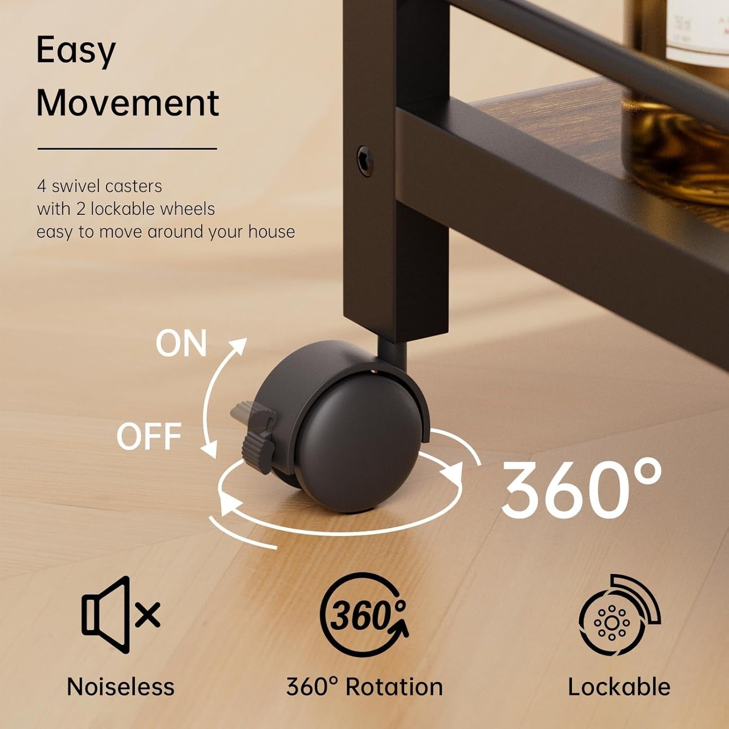 64x40x85cm Rustic Brown Bar Cart 3 Tier Drinks Trolley