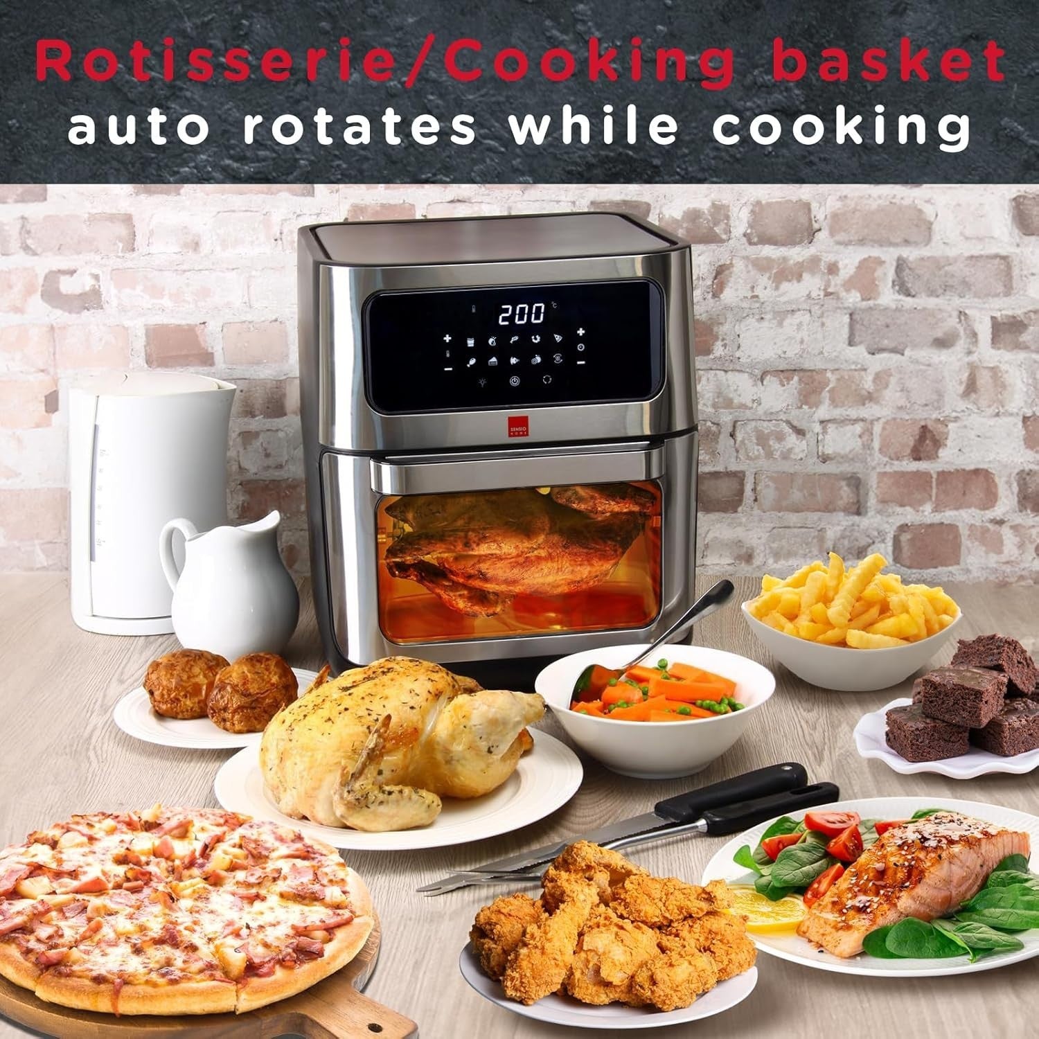 12L Air Fryer Oven Rotisserie 10-in-1 Oil Free Digital 1800W