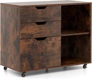 Brown Lateral Mobile Filing Cabinet 3 Drawer A4 Letter Printer