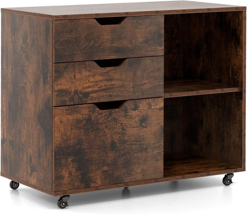Brown Lateral Mobile Filing Cabinet 3 Drawer A4 Letter Printer