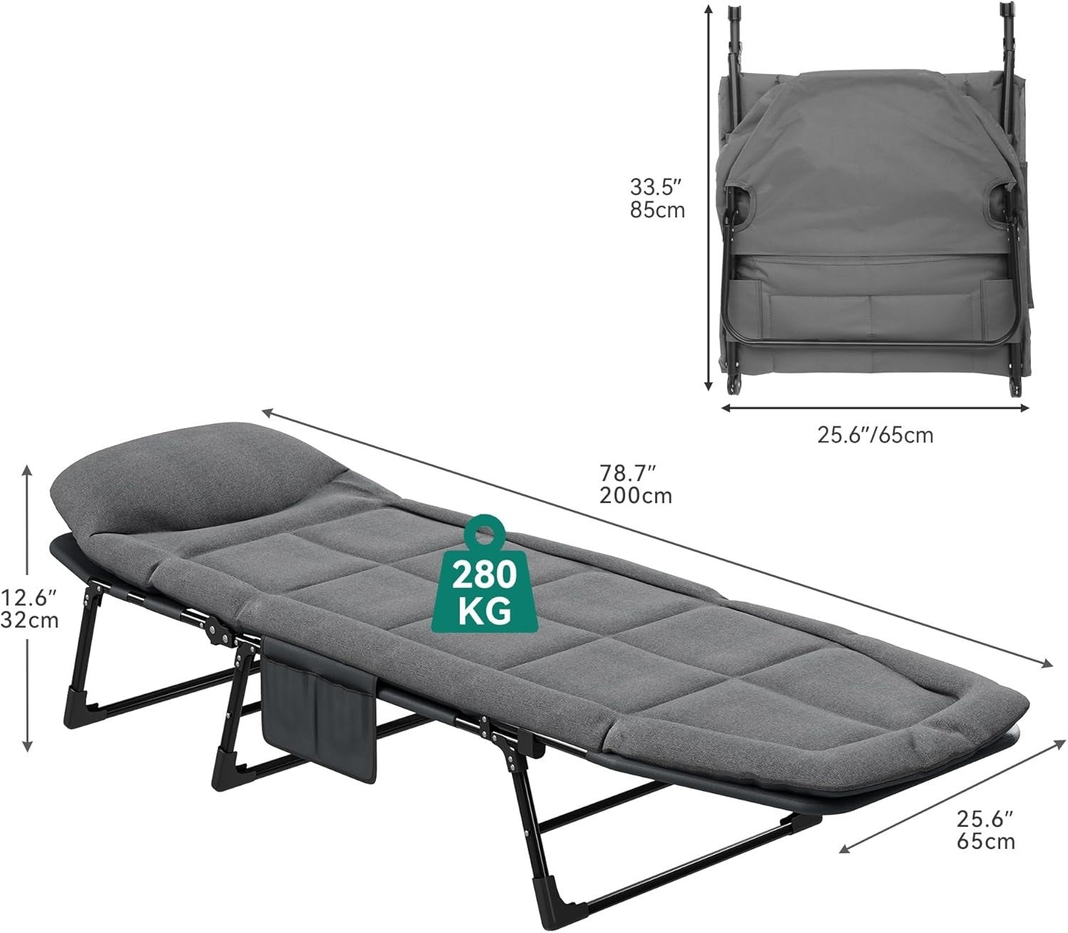 Adjustable Folding Sun Lounger with Cushion – 200kg Load, 4-Position Recline