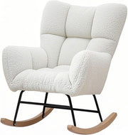 White Bouclé Rocking Chair with Arms, Comfy Sofa Accent Seat 49D x 54W