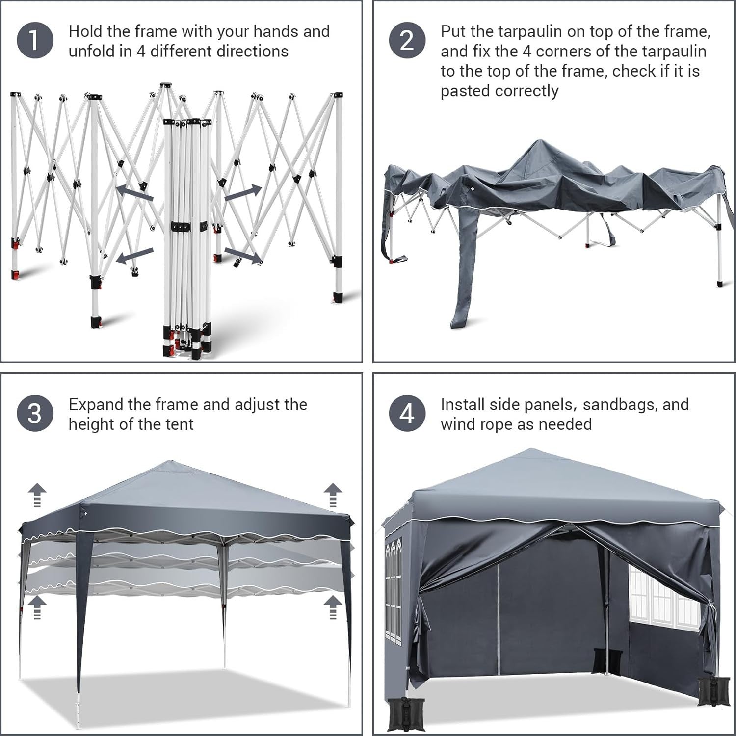 3x3M Waterproof Pop Up Garden Gazebo with 4 Sides & Mesh Windows | Heavy Duty