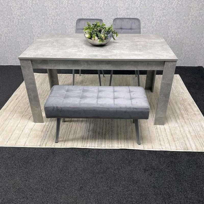 Grey Wood Dining Table Set with 2 Chairs & 2 Benches Padded Kitchen Set