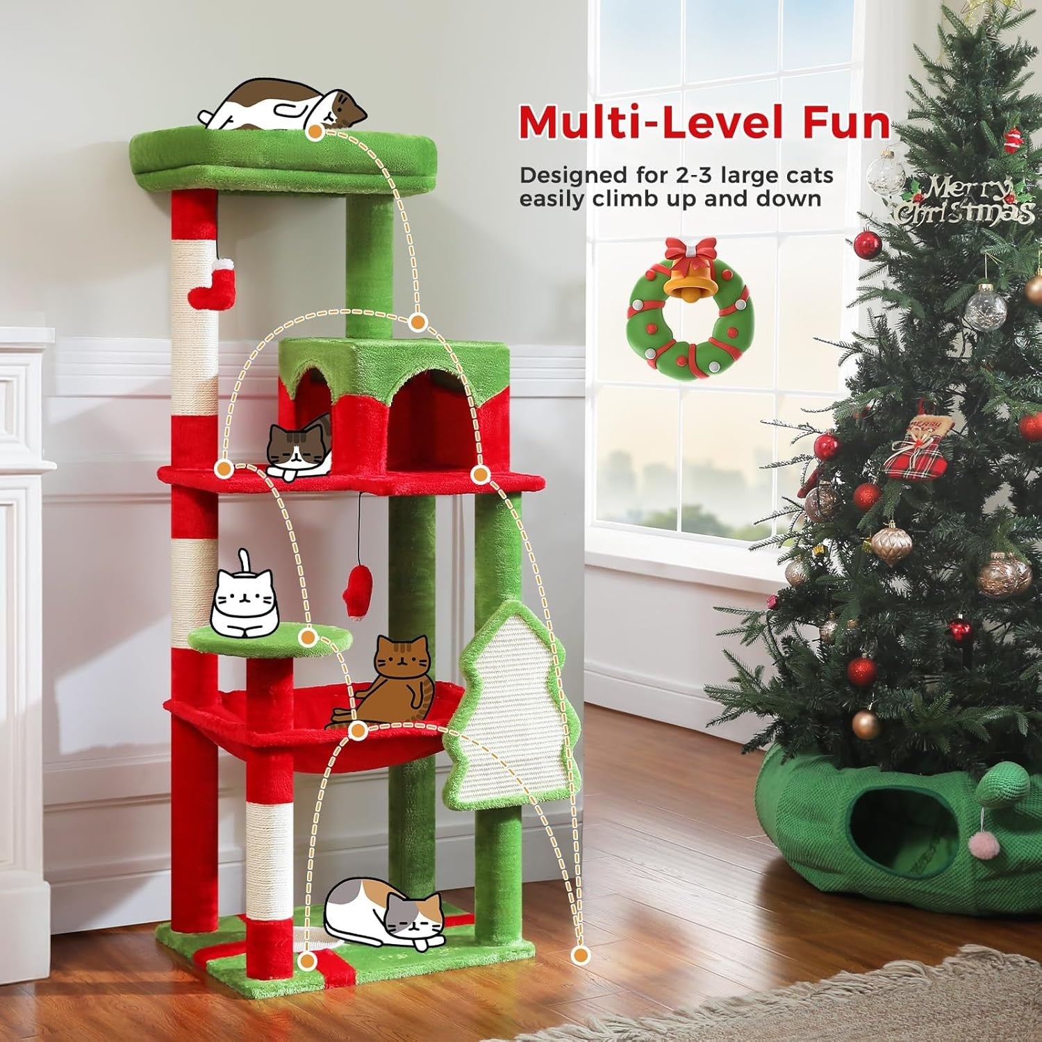 Large Cat Tree Tower 143cm Level Scratching Posts Hammock Condo