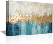 Blue & Gold Abstract Canvas Wall Art 11×14 in Modern Home Decor