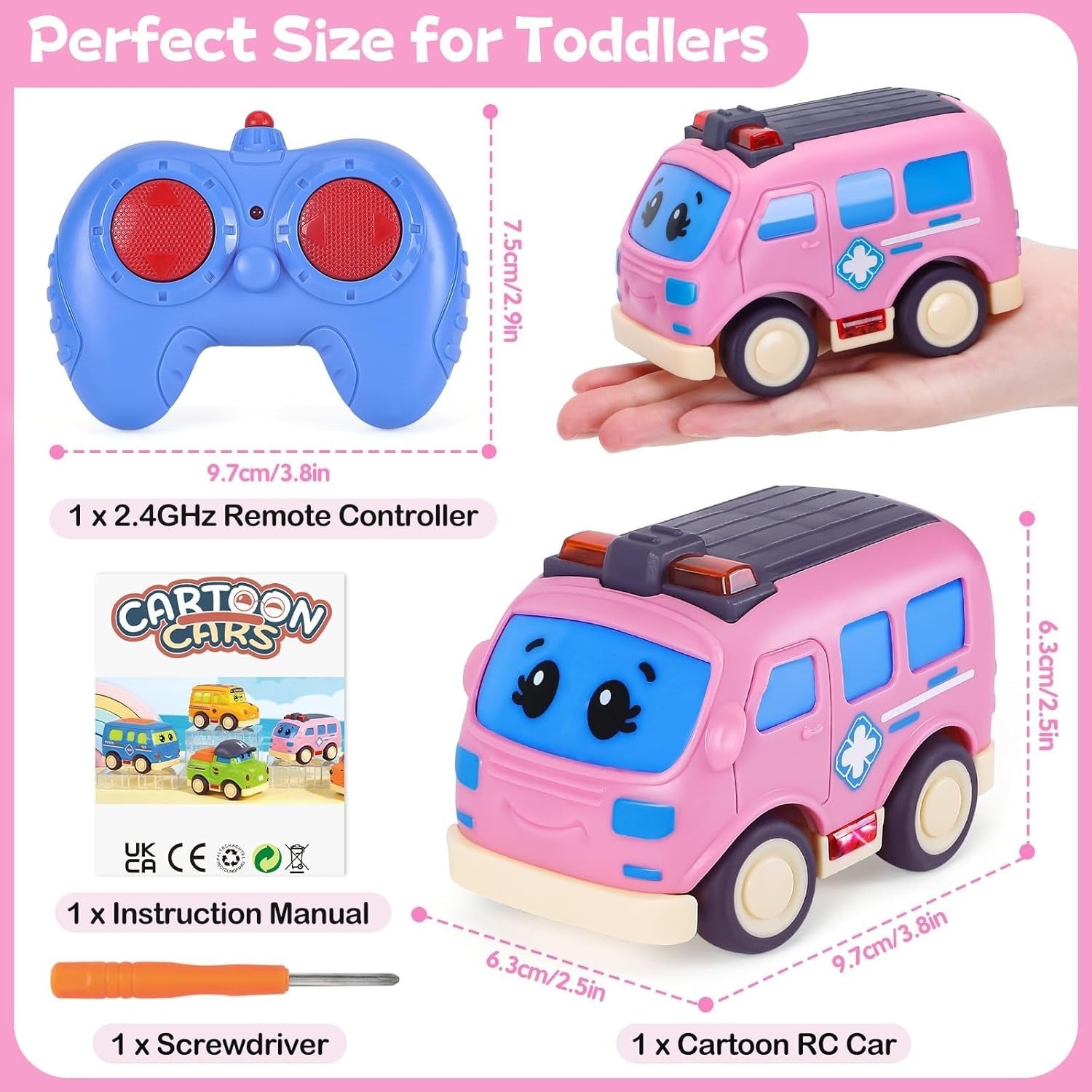 Cartoon RC Ambulance 2.4GHz Remote Control Car Toy for Girls Age 1–3 Pink