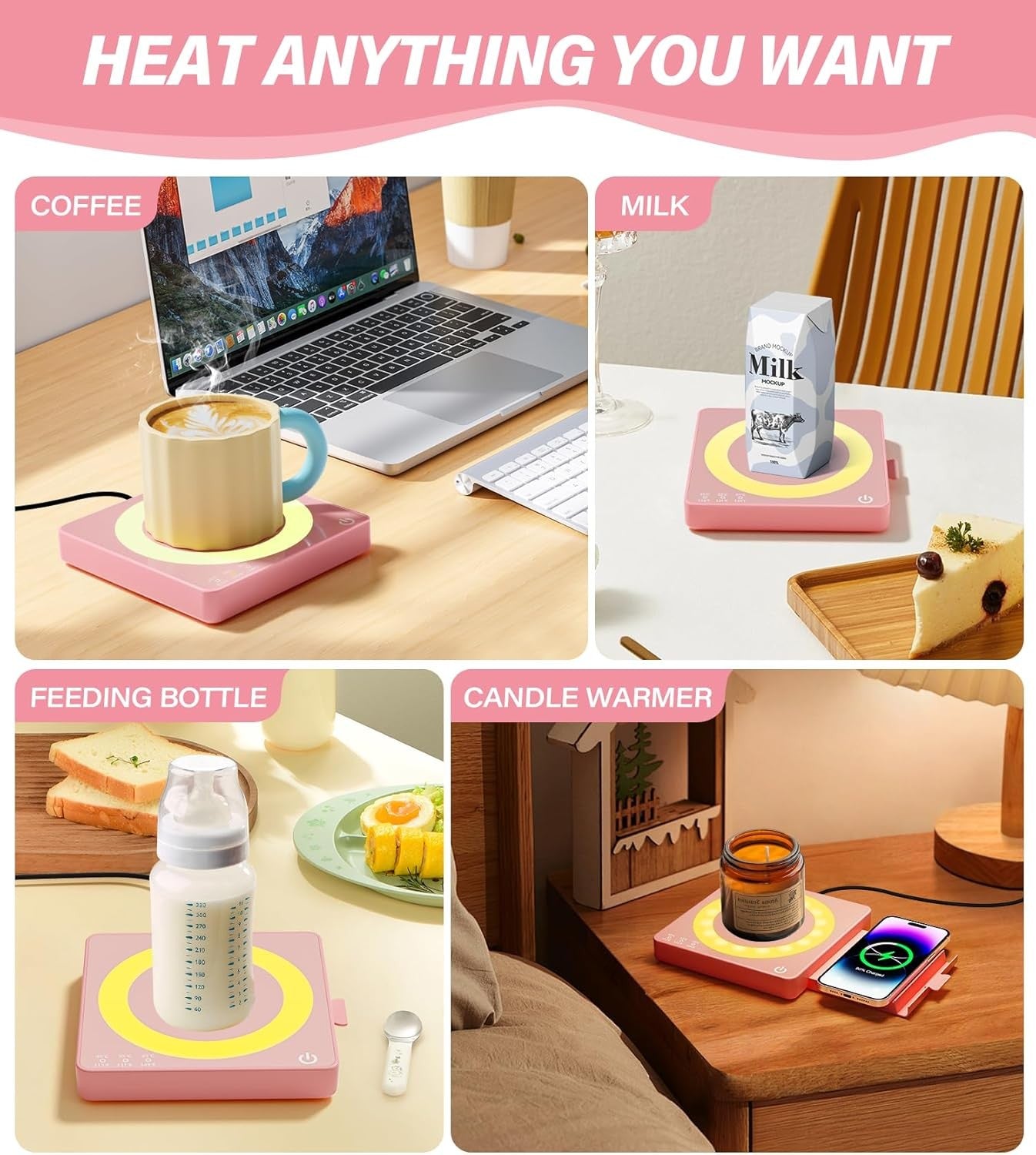 15W Smart Mug Warmer & Wireless Charger 3 Heat Auto Off
