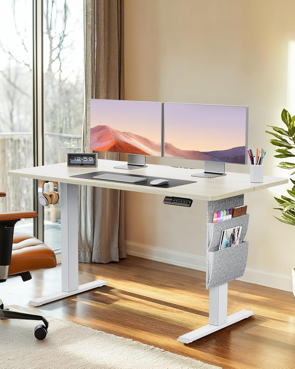 Natural Electric Standing Desk 120x60cm Adjustable Sit Stand Table with Storage