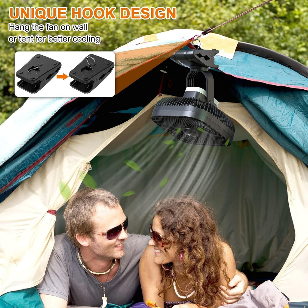 8" Rechargeable Clip-On Fan – 20000mAh Quiet Desk Fan w/ LED Light for Camping