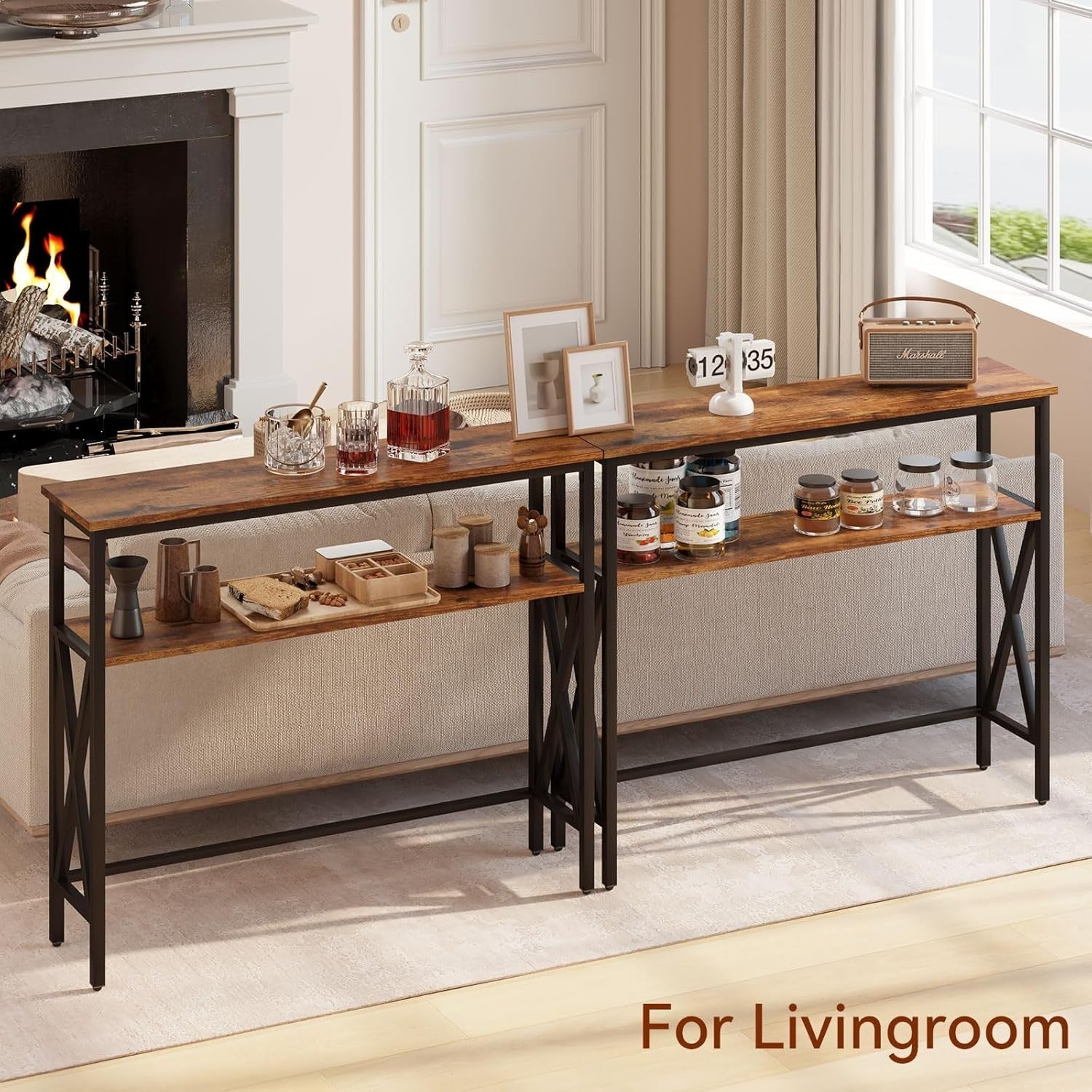 Slim Industrial Console Table with Adjustable Feet & Sturdy Metal Frame for Hall