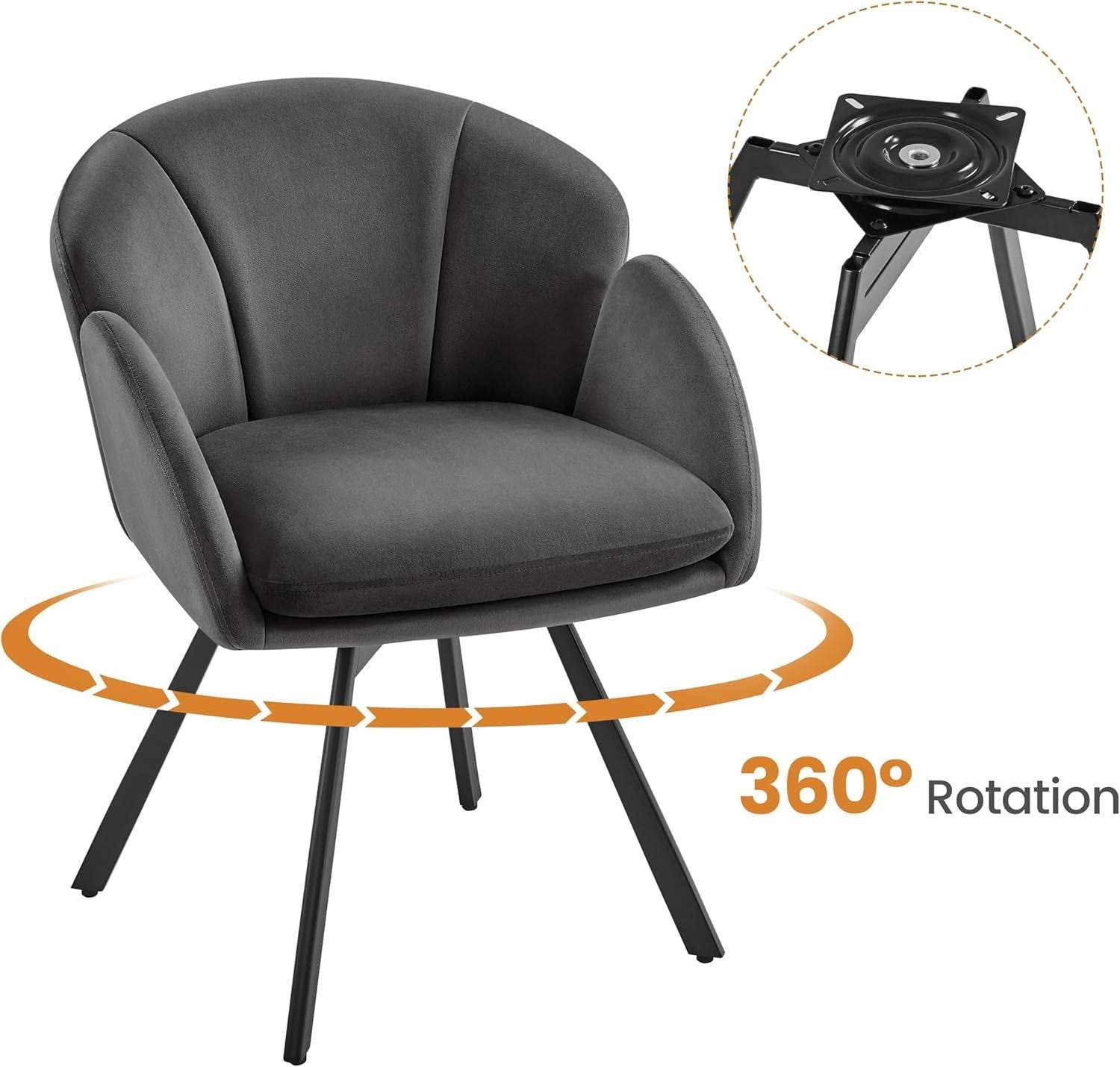 Swivel Velvet Tub Chair Dark Grey Accent Vanity Armchair
