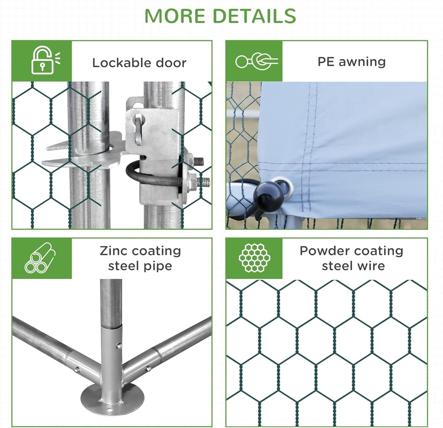 Walk In Galvanised Chicken Run Outdoor Pet Playpen with Cover 4–6 Hens