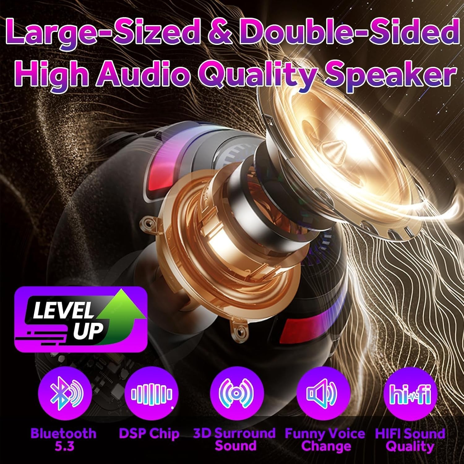 Black Kids Karaoke Machine with 2 Wireless Mics LED Bluetooth