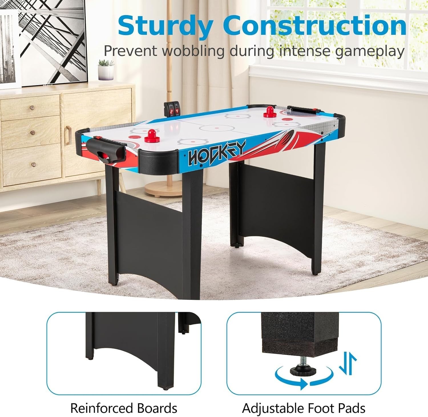 48 Inch LED Air Hockey Table 12V Motor Infrared Scoring Arcade Play
