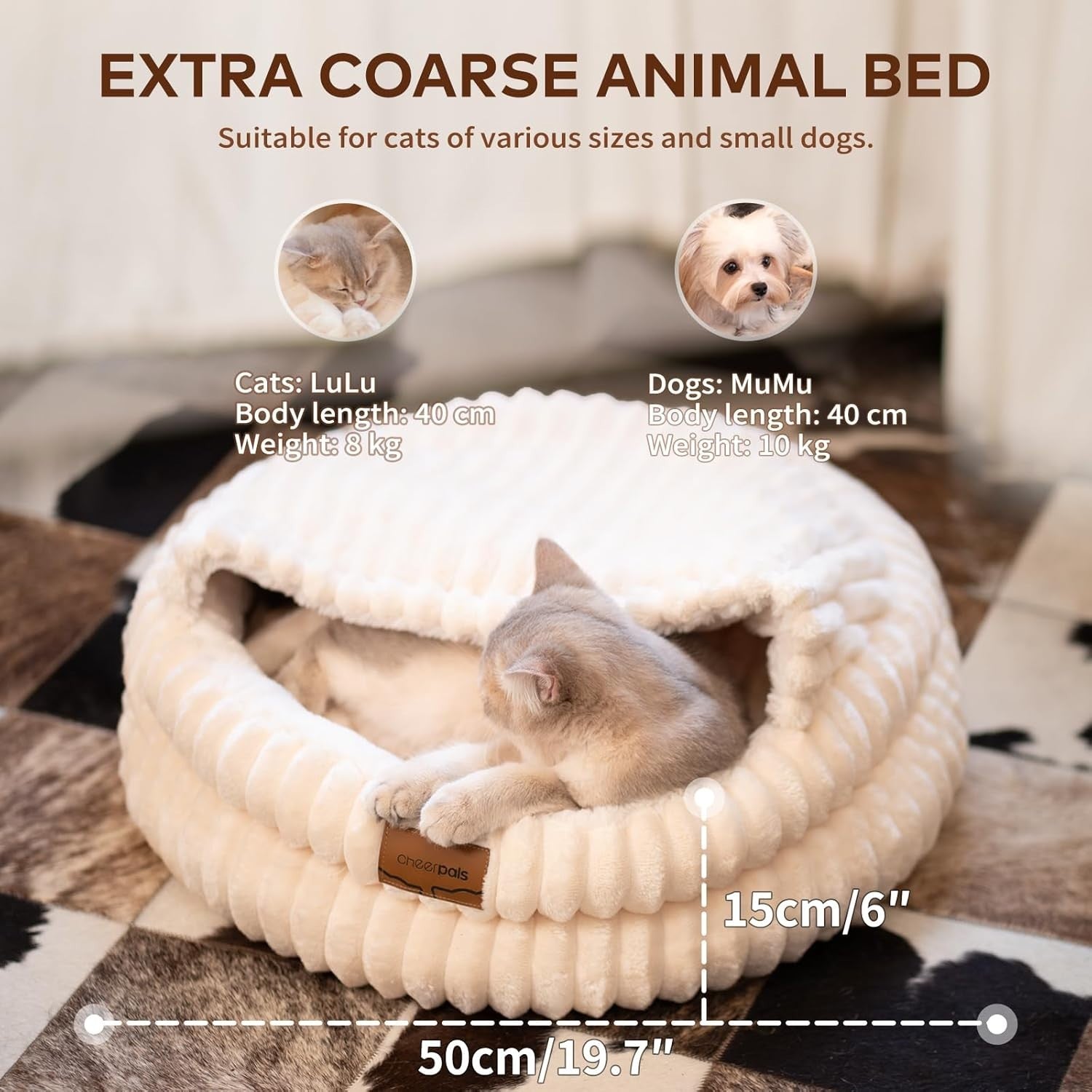 50cm Covered Cat Bed Washable Cozy Cave Soft Indoor Pet Nest Warm