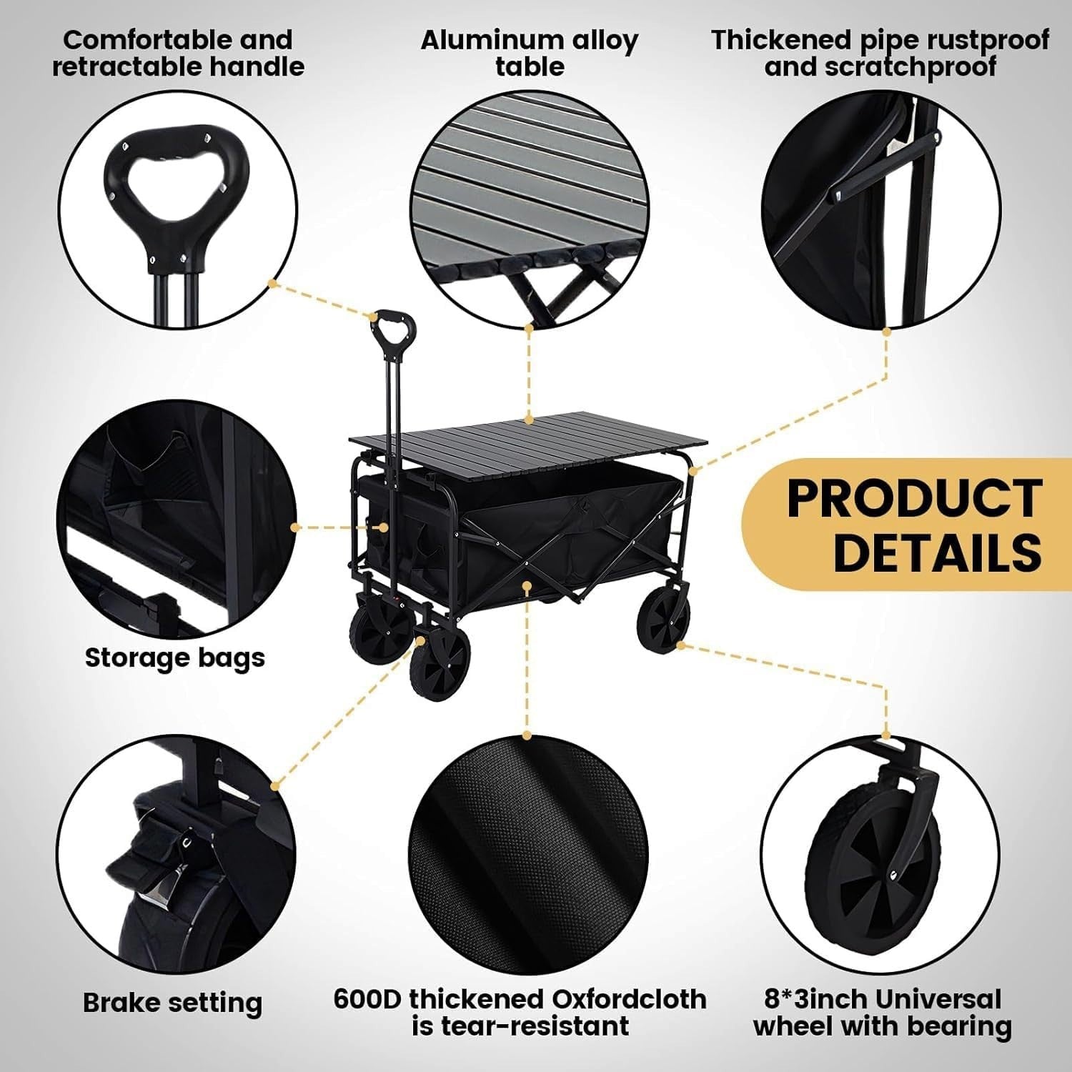 150kg Festival Folding Trolley Cart w/ Table Top All-Terrain Beach Camping Wagon