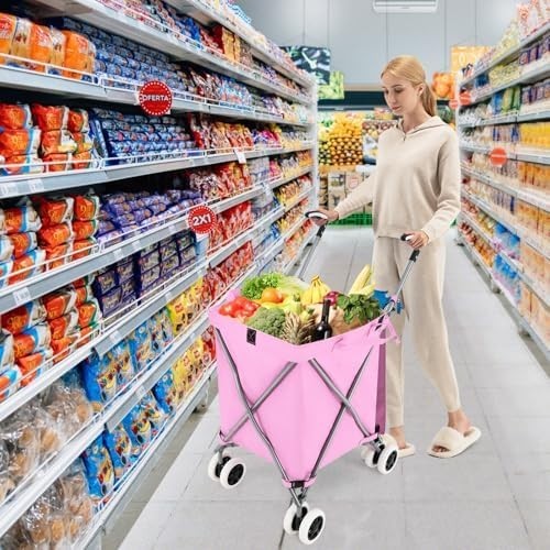 90L Folding Shopping Trolley 8 Wheels Large Waterproof Cart Portable Grocery