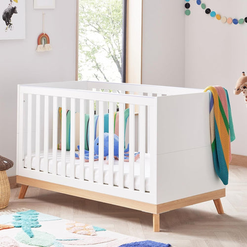 Convertible White Baby Cot Bed 3 Height Adjustable Toddler Bed 145x76x89 cm
