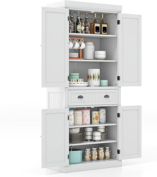 White Tall Kitchen Cupboard 183cm Pantry Storage Cabinet Drawer Shelves
