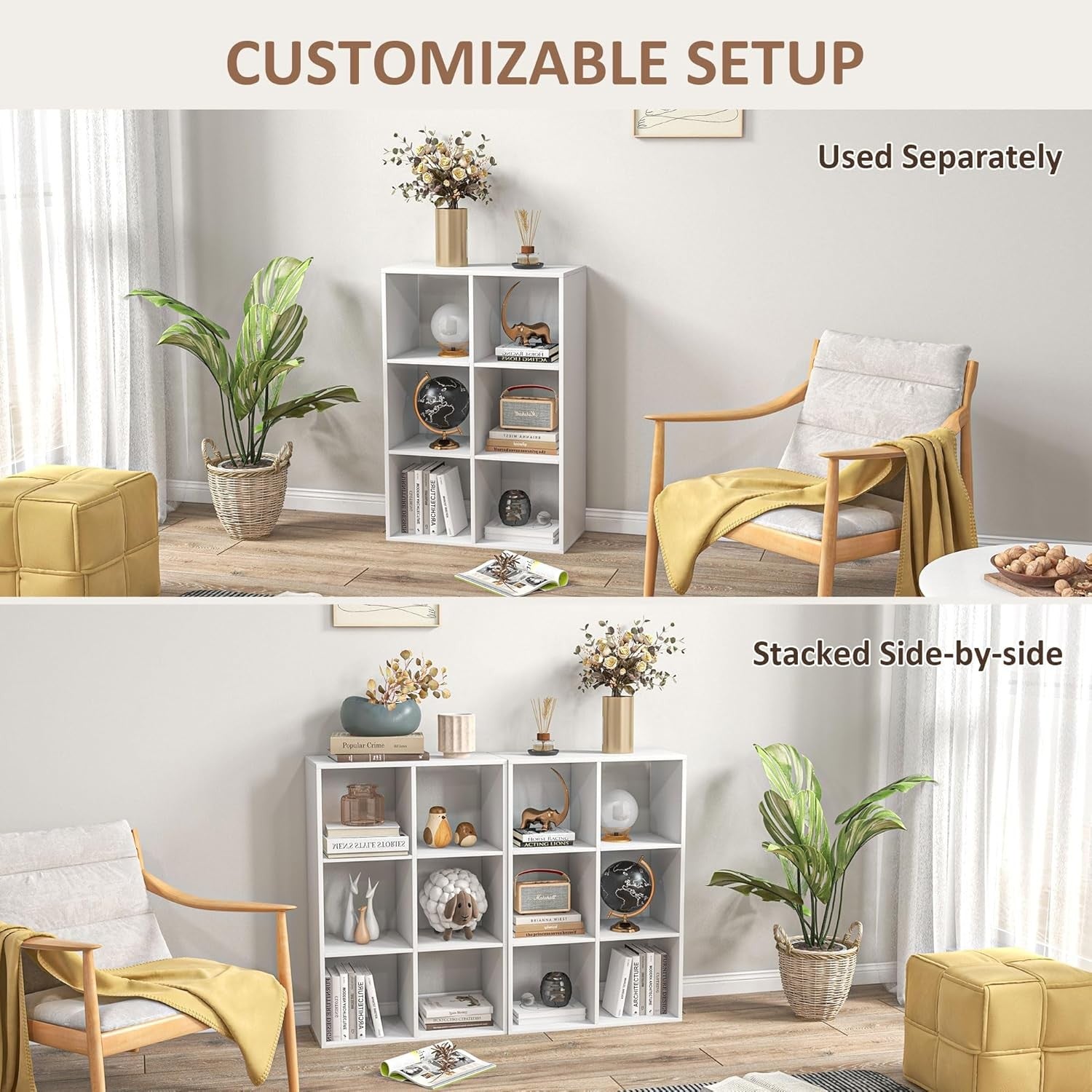 White 6-Cube Bookcase Storage Unit Modern Shelving for Home Office Bedroom