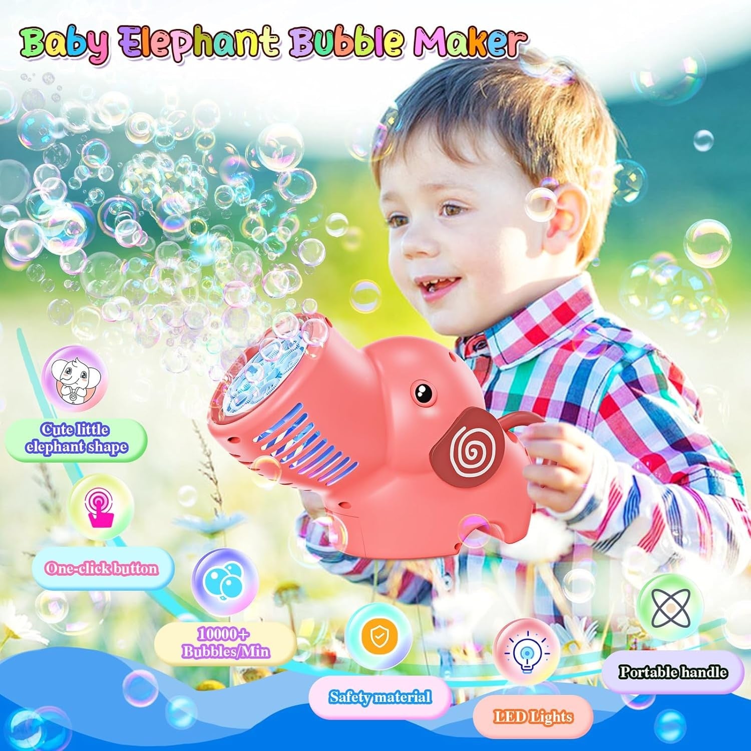 Bubble Gun LED Lights 10000 Bubbles Pink Toy