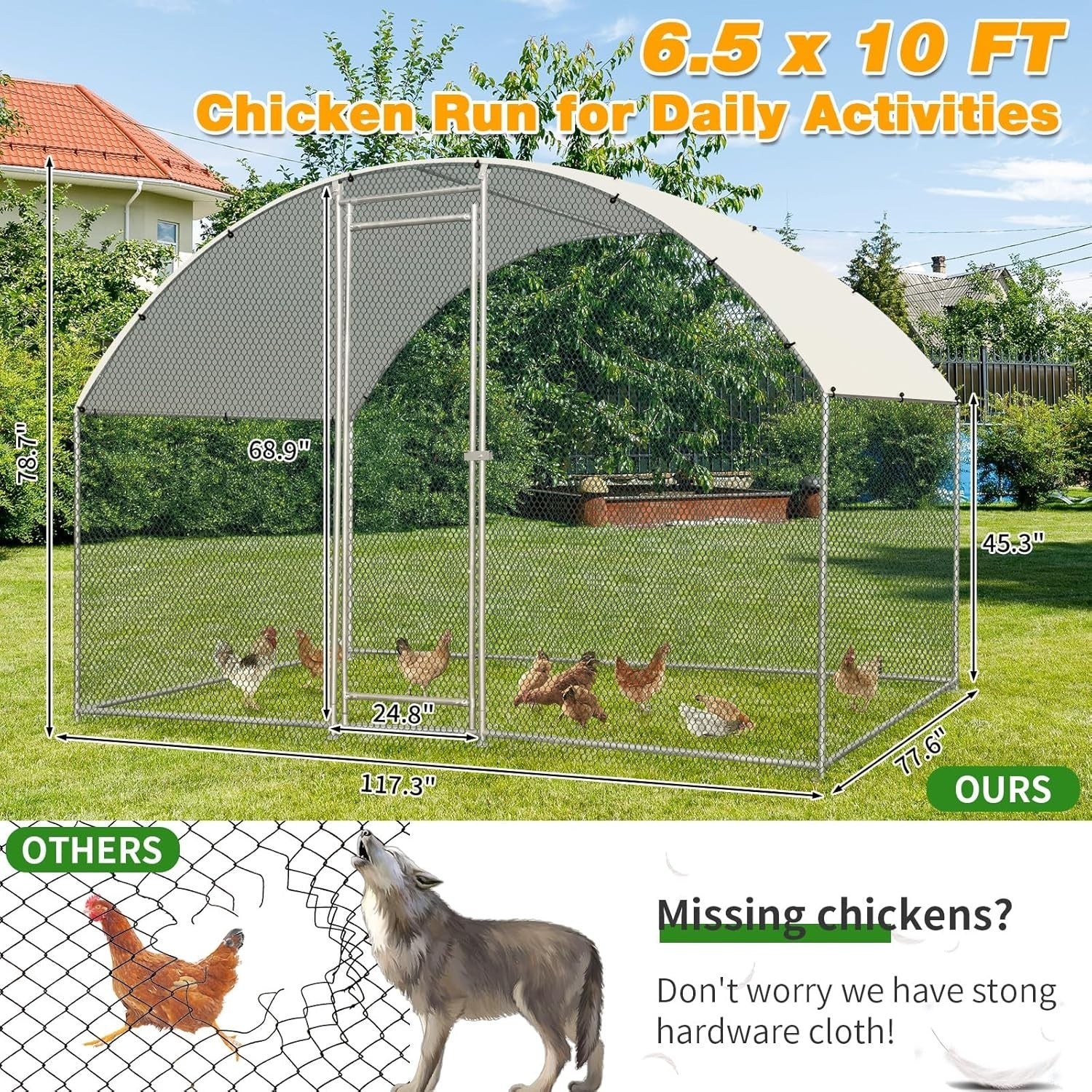 Large Walk In Chicken Coop Run 3x2x2m Galvanised Metal Cage Roof