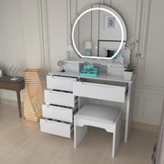 White Dressing Table Makeup Vanity Desk w/ Mirror Modern 5 Drawer High Gloss