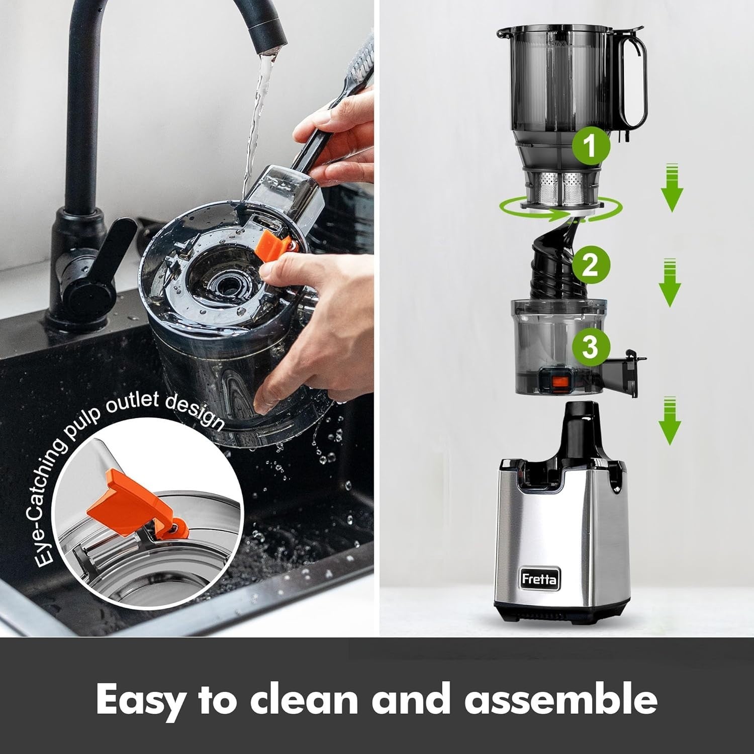Cold Press Juicer 135mm Wide Chute Whole Fruit 250W Quiet High Yield BPA