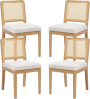 White Rattan Dining Chairs Set of 4 Upholstered Solid Wood Mid Century Style