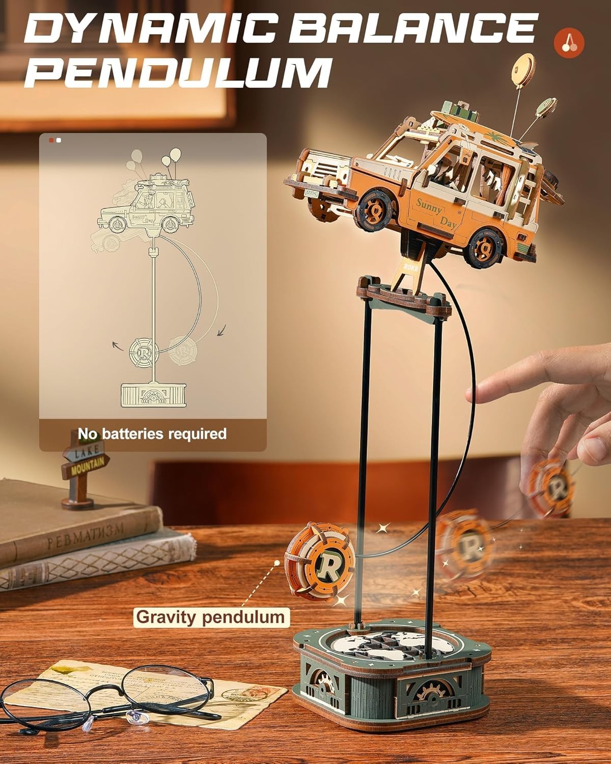 3D Wooden Gravity Swing Puzzle - Desktop Balance Ornament, Relaxing Build