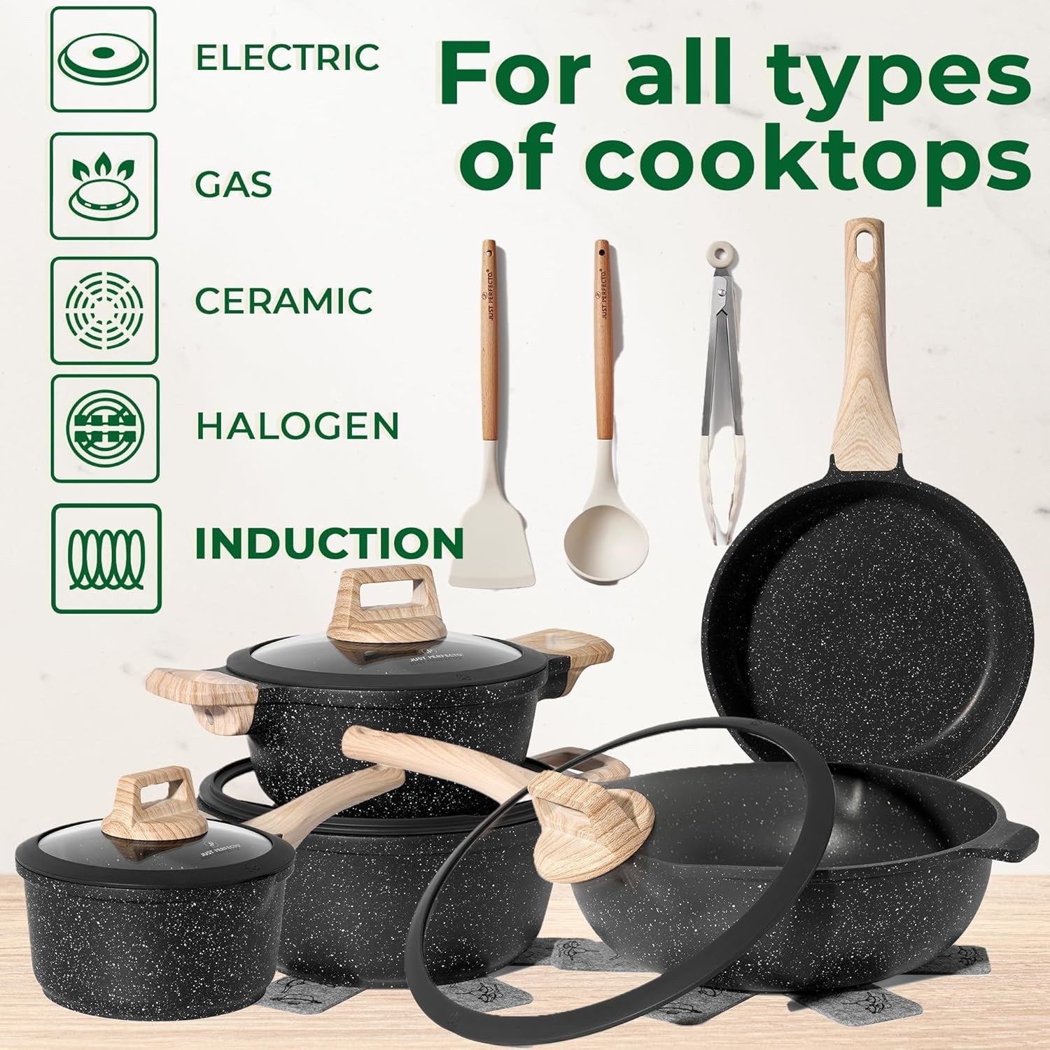 14Pcs Grey Granite Cookware Set Non-Stick Induction Ready Pots & Pans