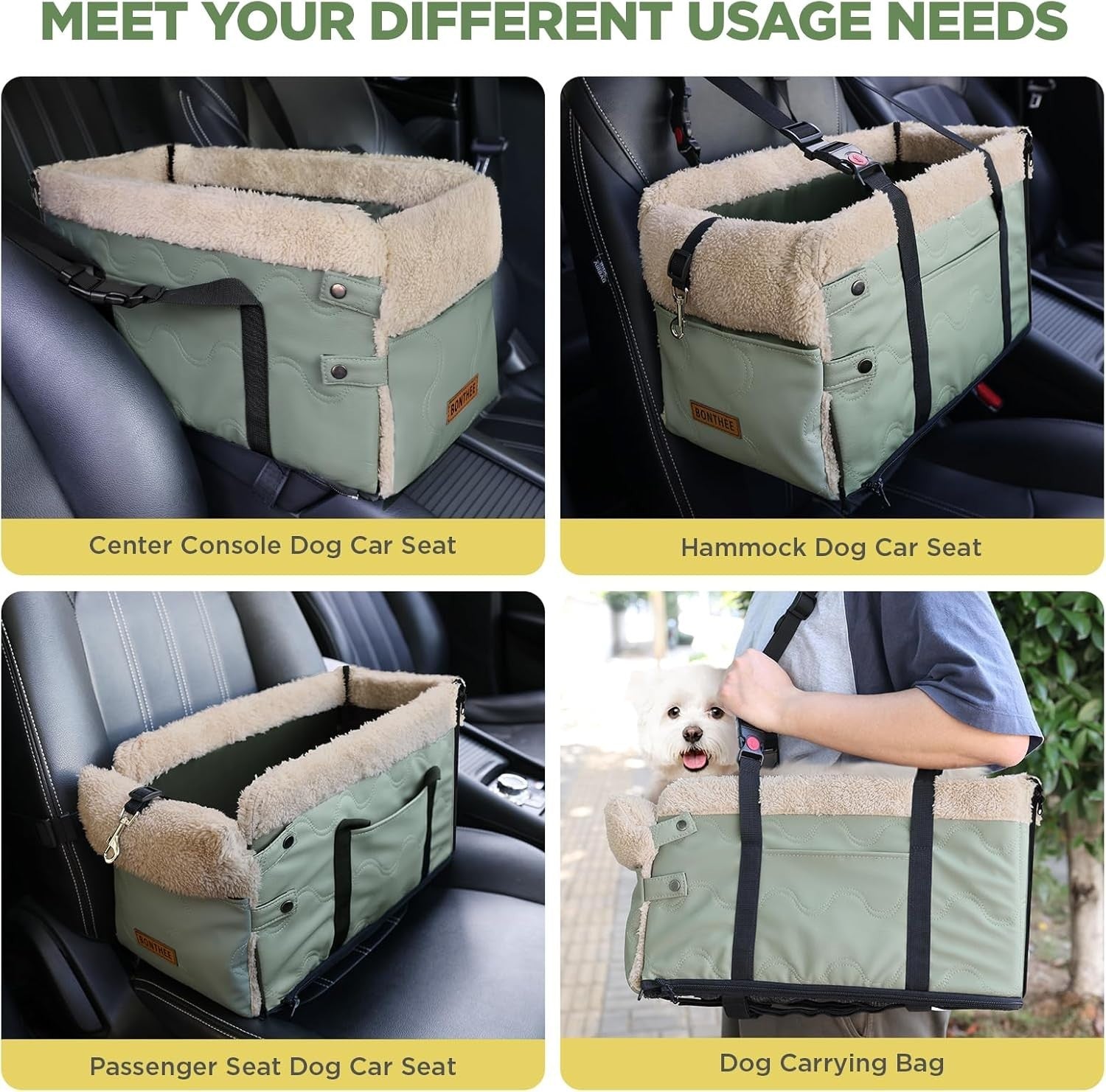 Center Console Dog Car Seat PU Leather Booster Carrier Small Dogs