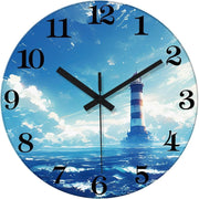 14" Blue Lighthouse Wall Clock Silent Non-Ticking Glass Nautical Home Decor