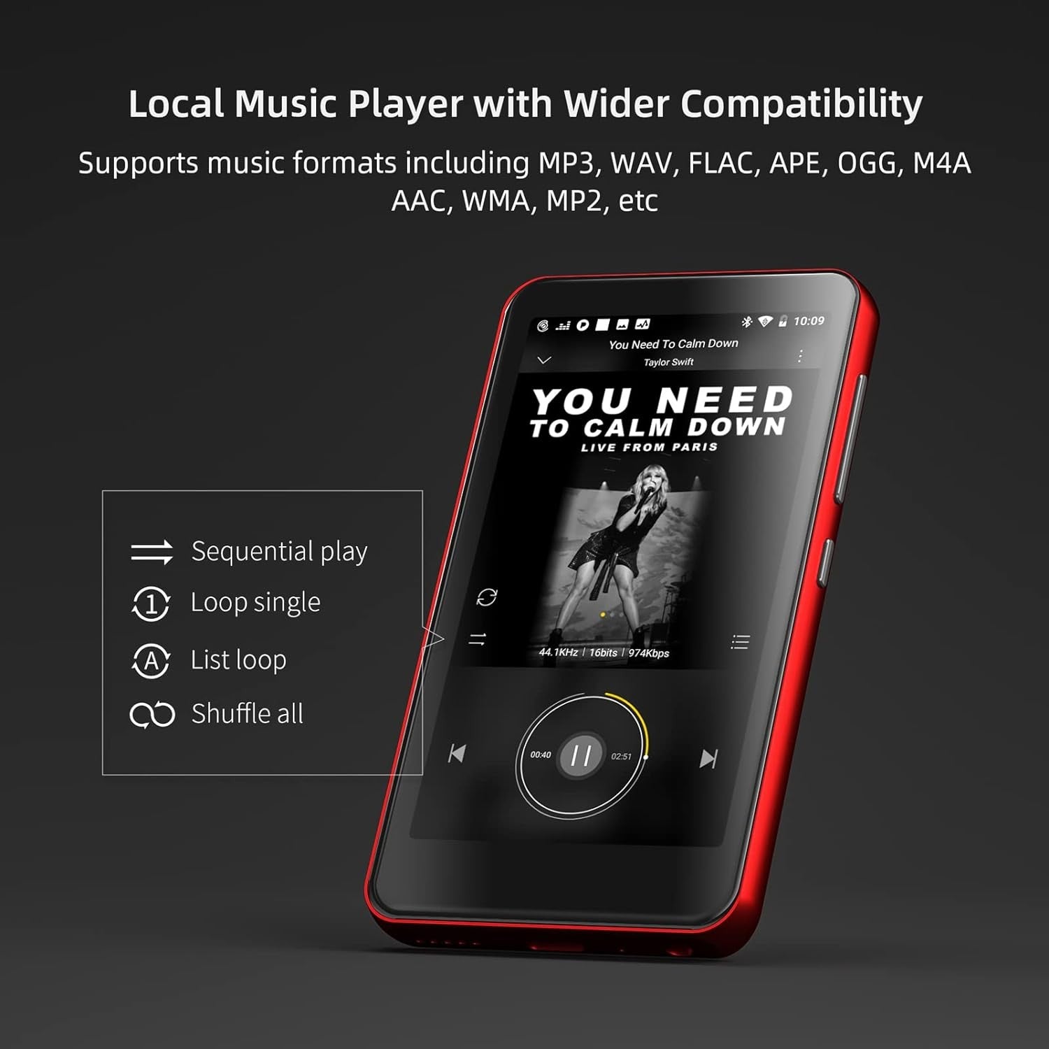 80GB MP3 Player Bluetooth WiFi 4" Touch Screen Spotify MP4