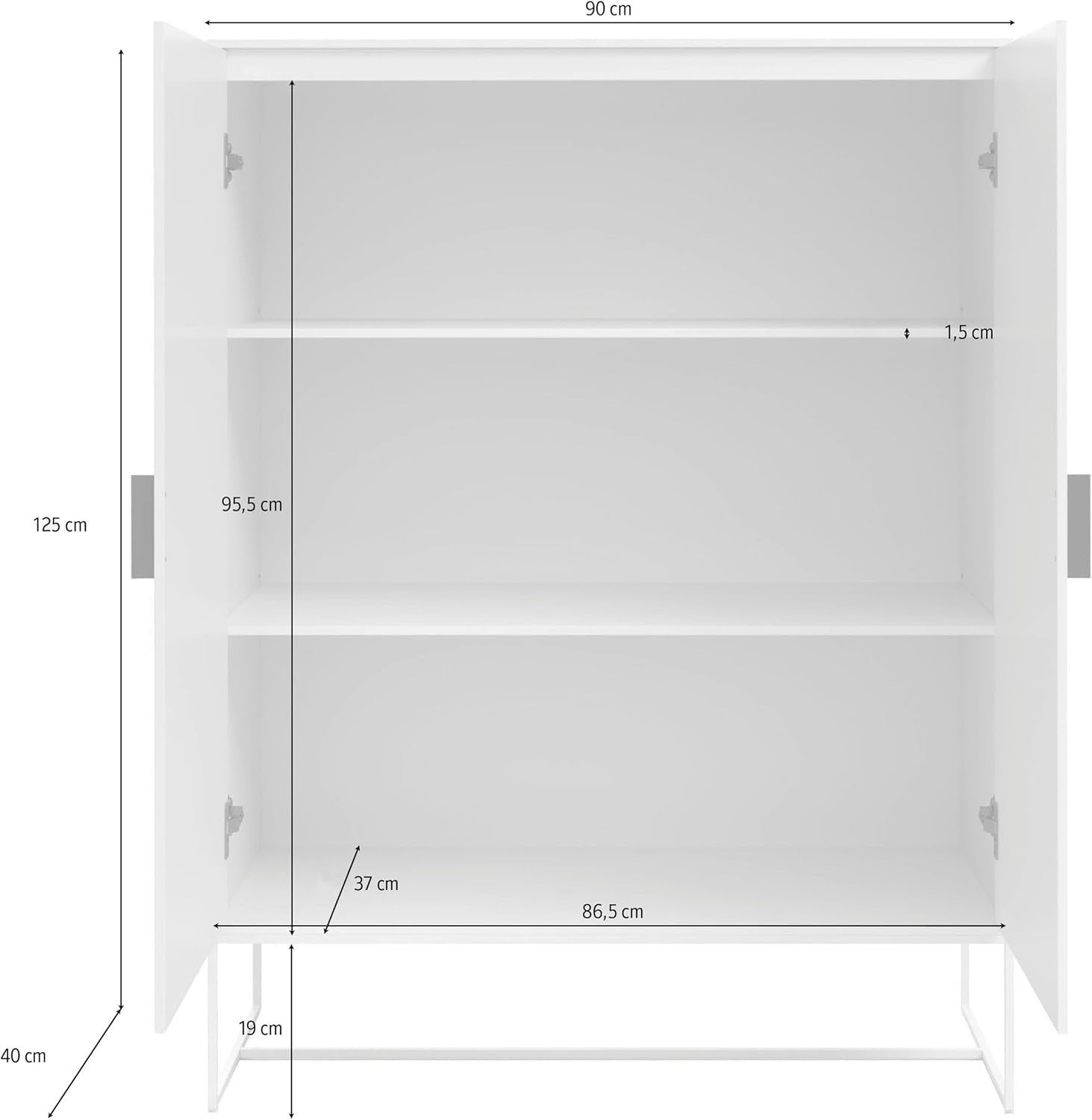 Extra Large Modern Cabinet with 2 Doors & Golden Handles, 40x90x125cm