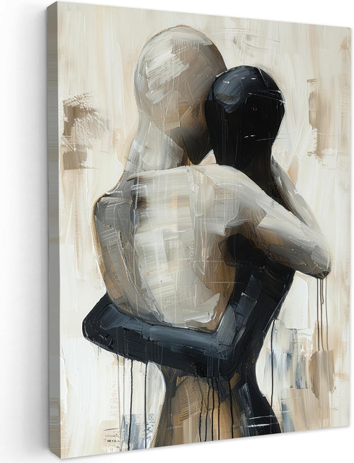 Abstract Couple Canvas Wall Art 30x40cm Modern Beige Print
