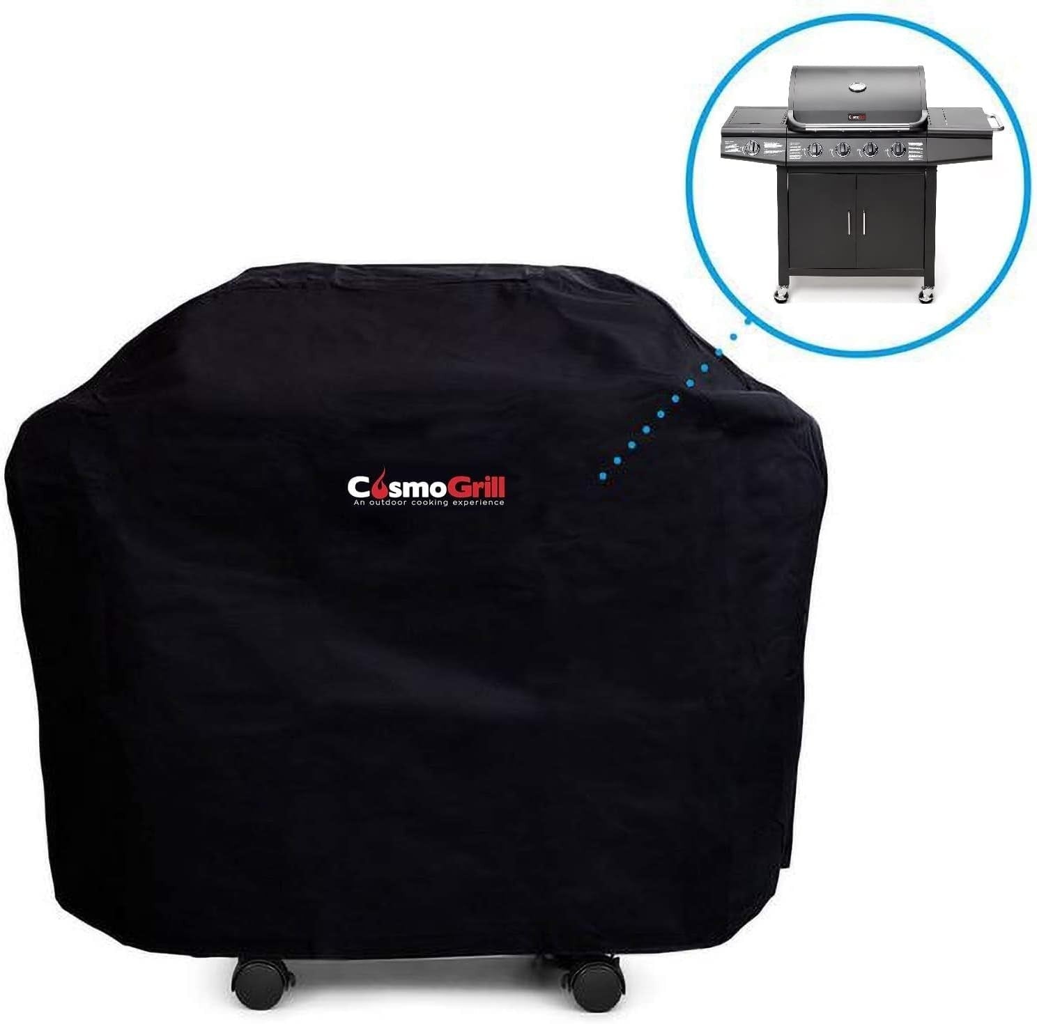 4+1 Gas BBQ Grill with Side Burner, 54x135x110cm, Storage Cabinet, Wheels, Cover