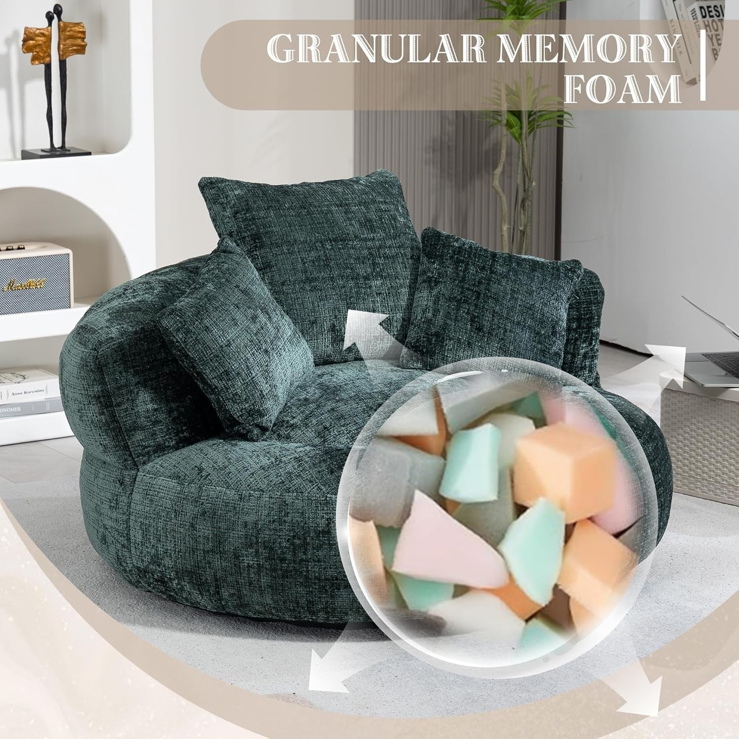 Emerald Oversized Bean Bag Chair Sofa w/ Pillows, Gaming, Lounge, Indoor/Outdoor