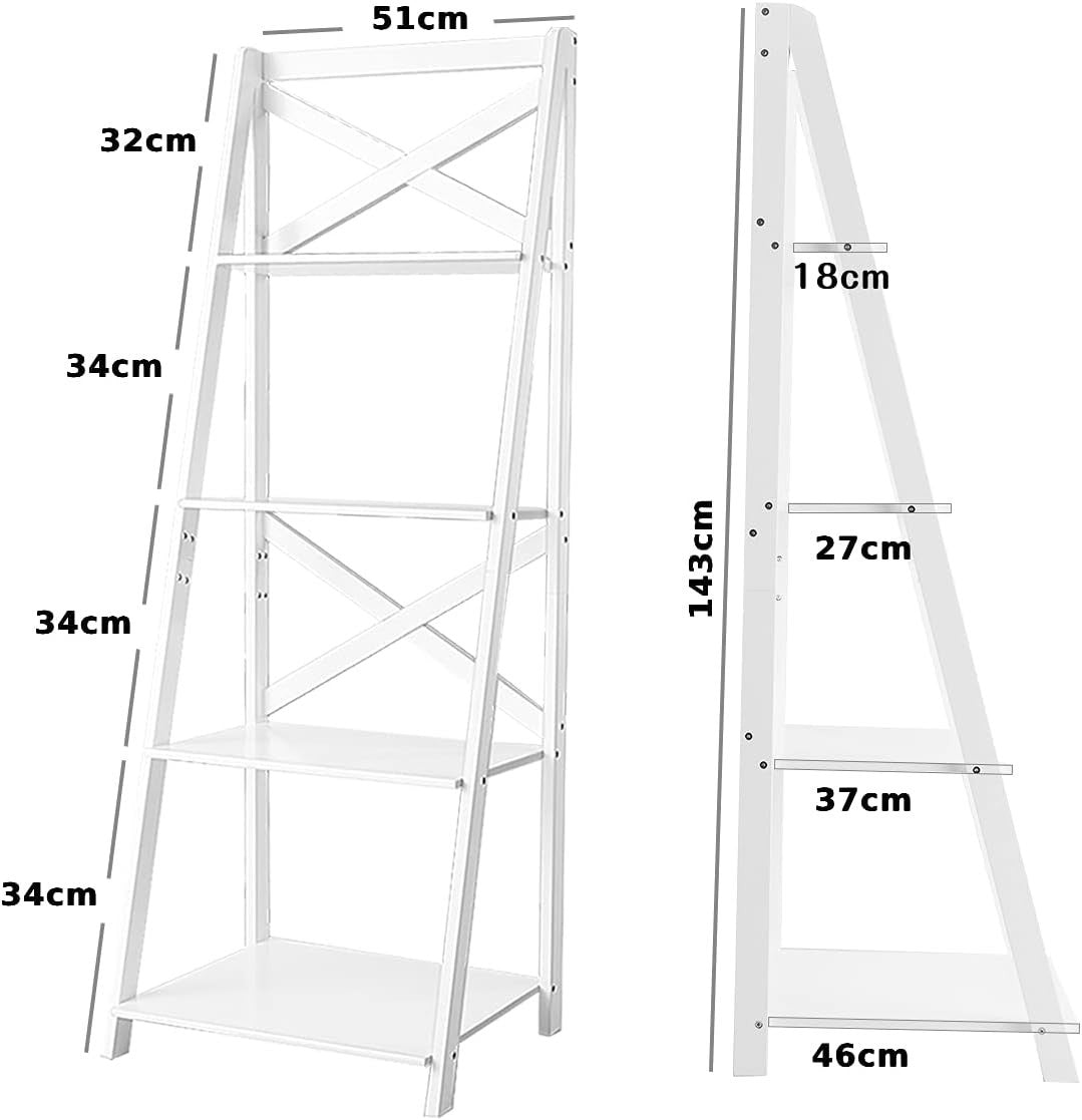 4 Tier Ladder Shelf Bookcase Leaning Display Storage Unit White